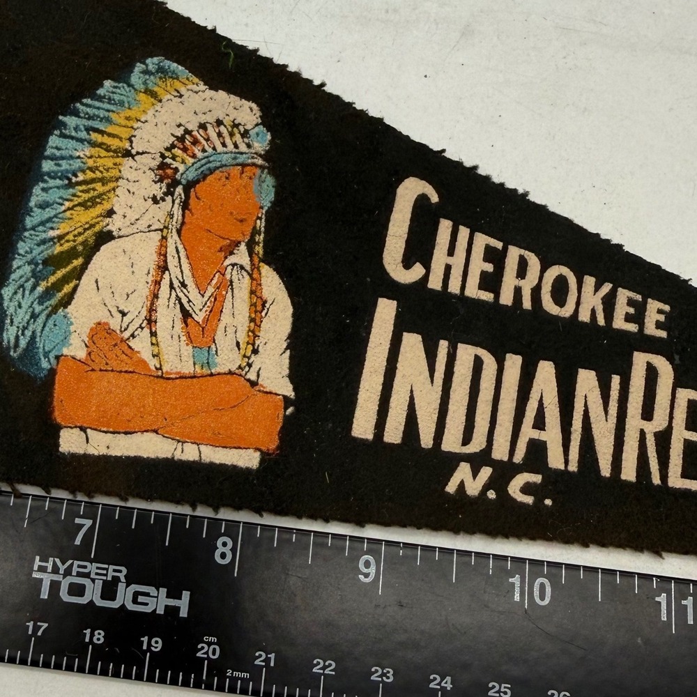 Vtg Cherokee Indian Reservation NC Felt Souvenir Pennant Black North Carolina